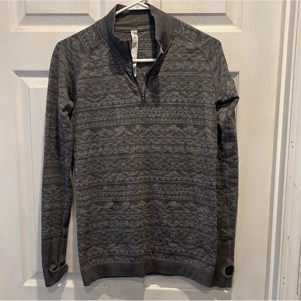LULULEMON Rest Less Pullover 1/4 Zip Women Long Sleeve Size 8 Light Gray Pattern